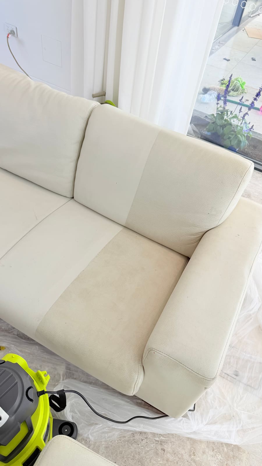 Cream couch deep clean in progress